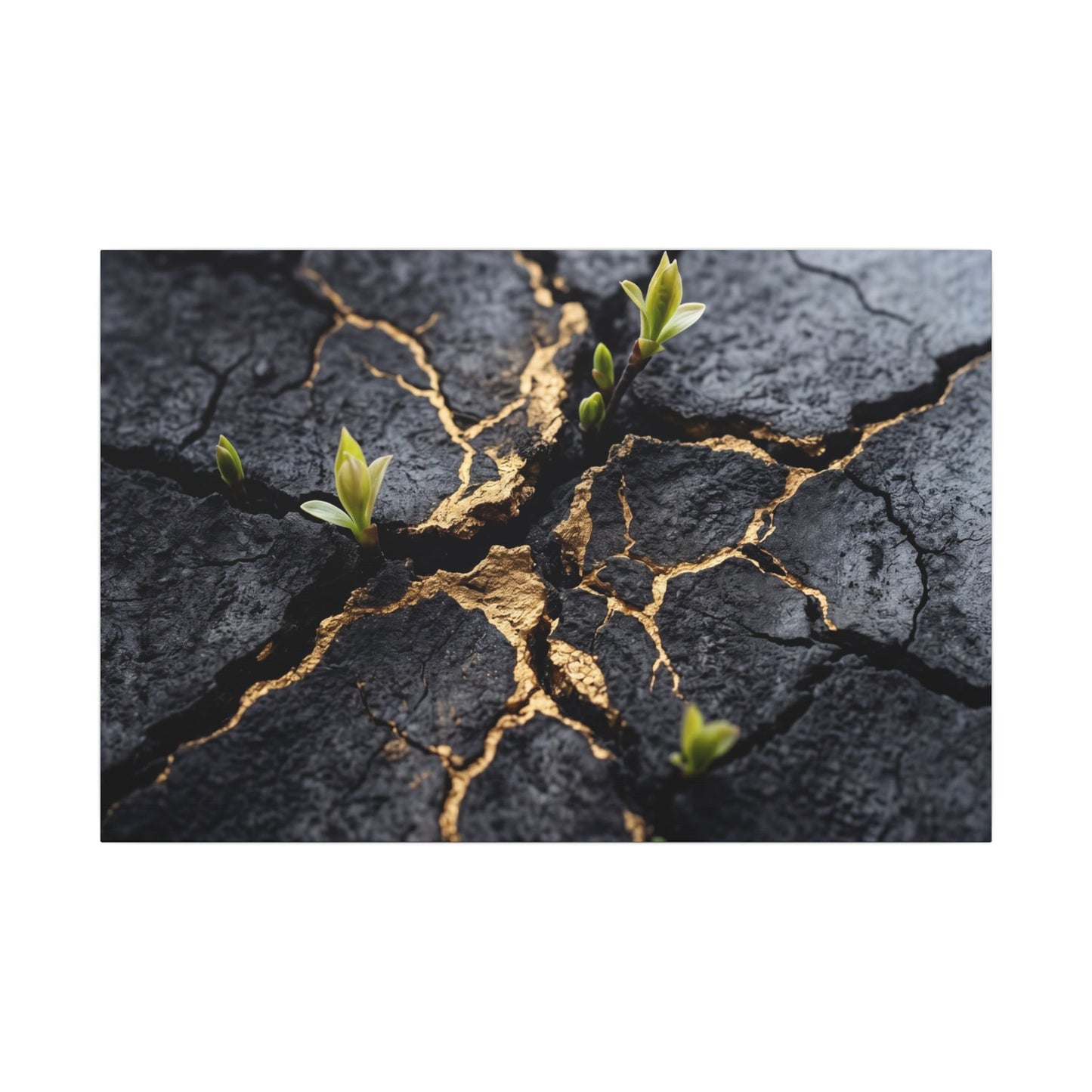 Ma Cracked Earth Canvas Art - Dark Japandi Charcoal Ink