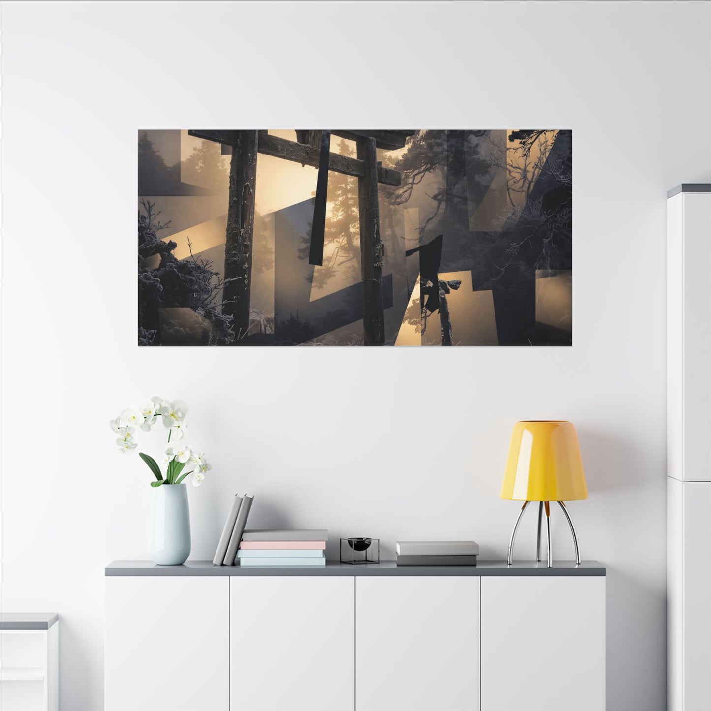 Winter Torii Gate Moody Minimal Canvas Art | Bold Decor