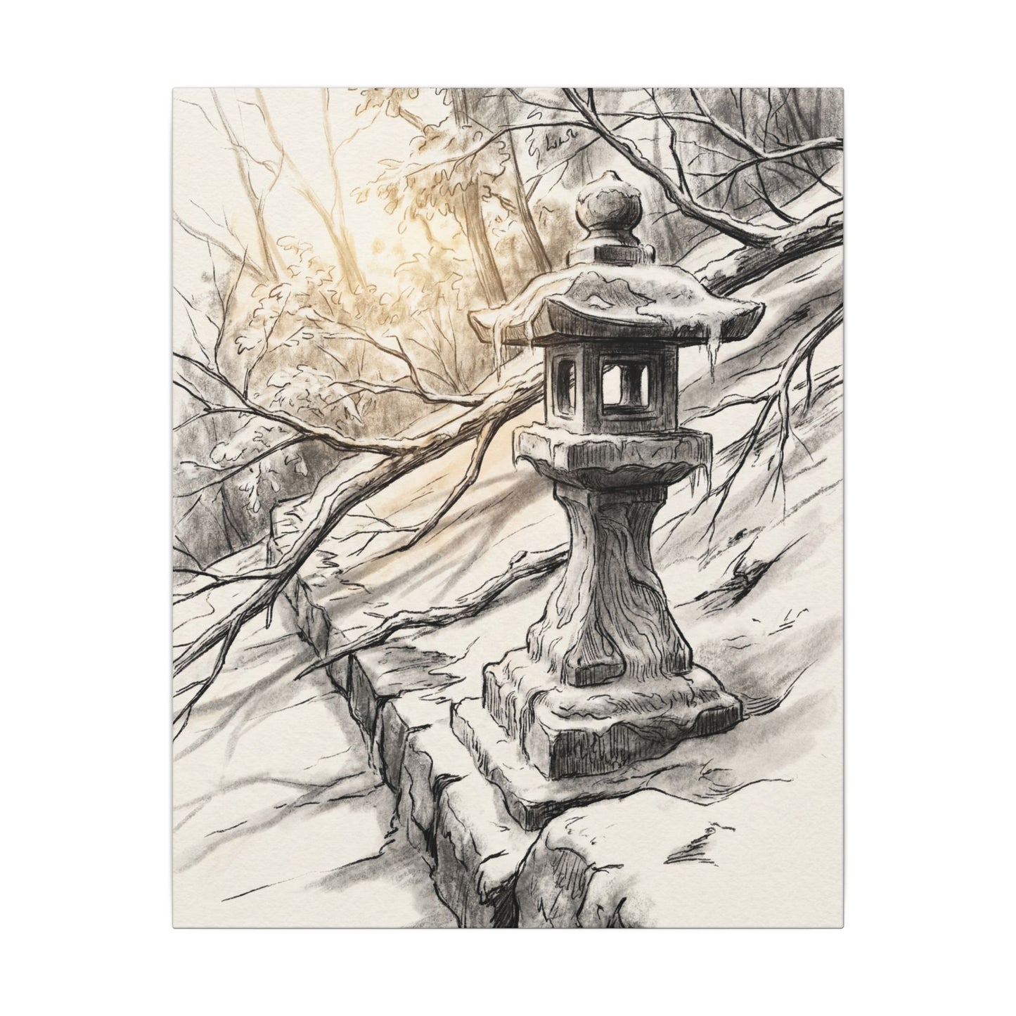 Golden Hour Stone Lantern Canvas Art - Japandi Kanso