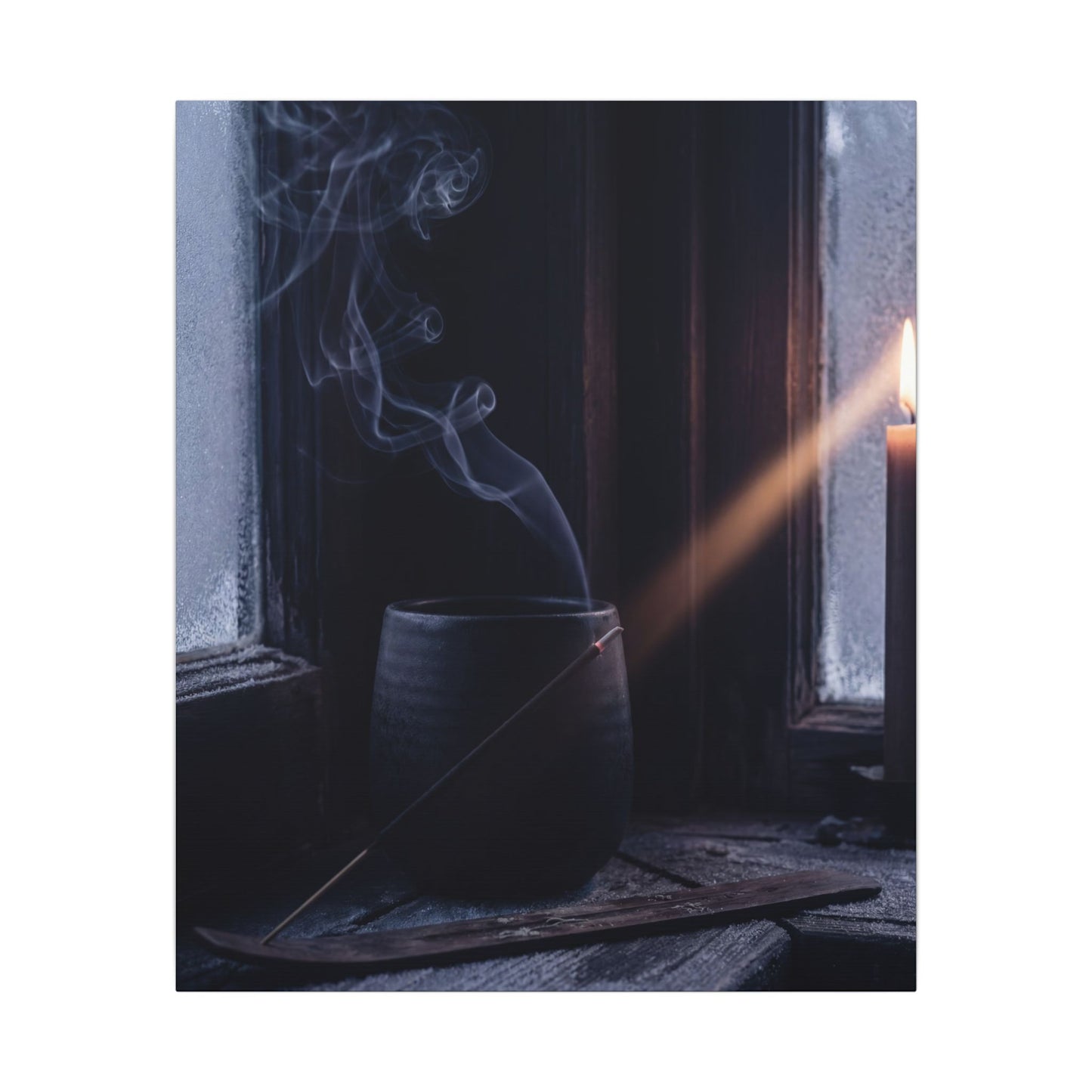 Incense Smoke Winter Canvas Art | Dark Japandi Sophisticated Design