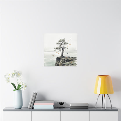 Japandi Pine Tree in Overcast | Watercolor Canvas Art