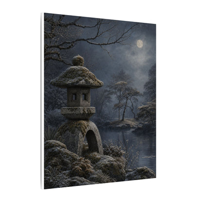 Stone Lantern Canvas Art | Winter Japandi Japanese Pattern Art