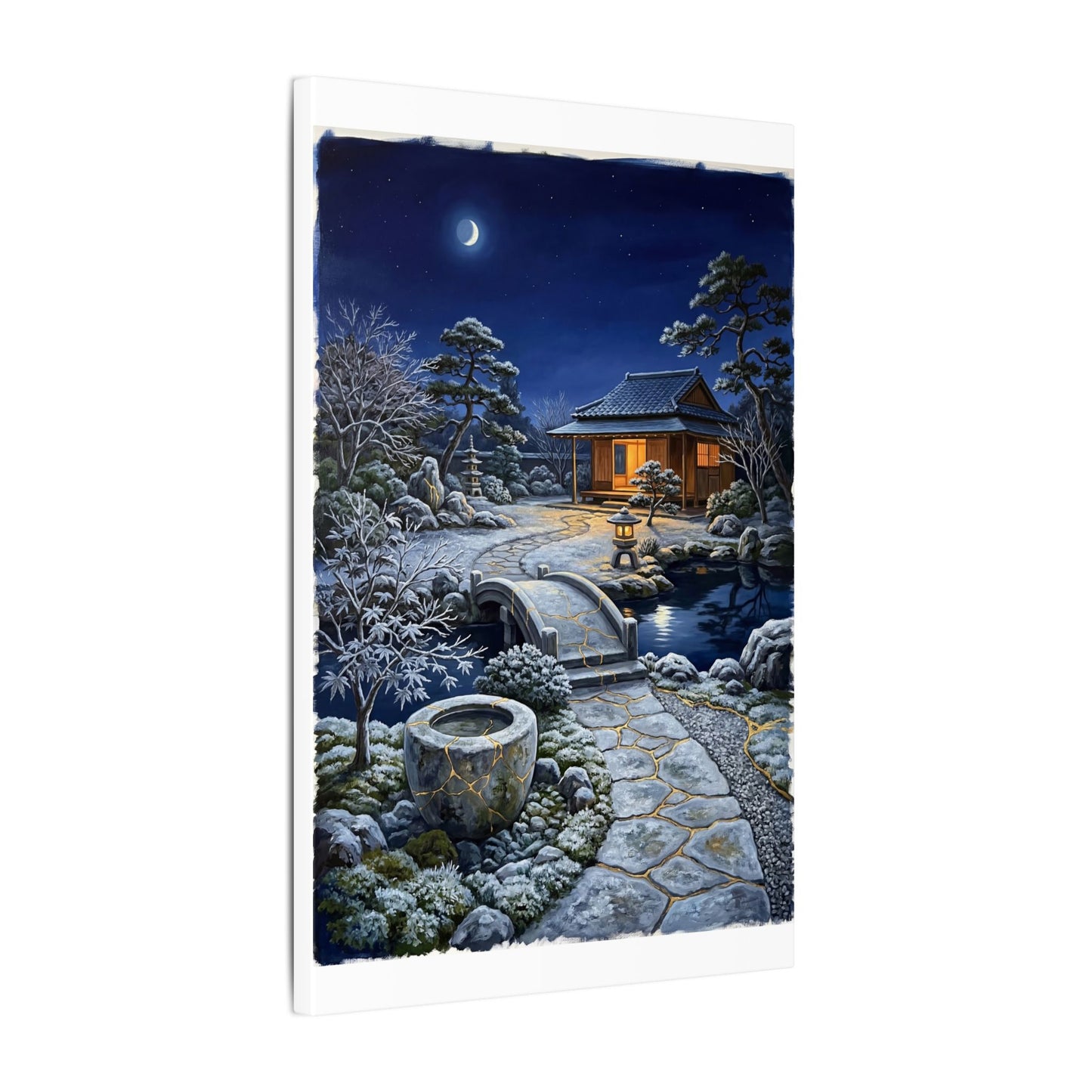 Moonlit Garden Winter Canvas Art | Kintsugi Artful Design