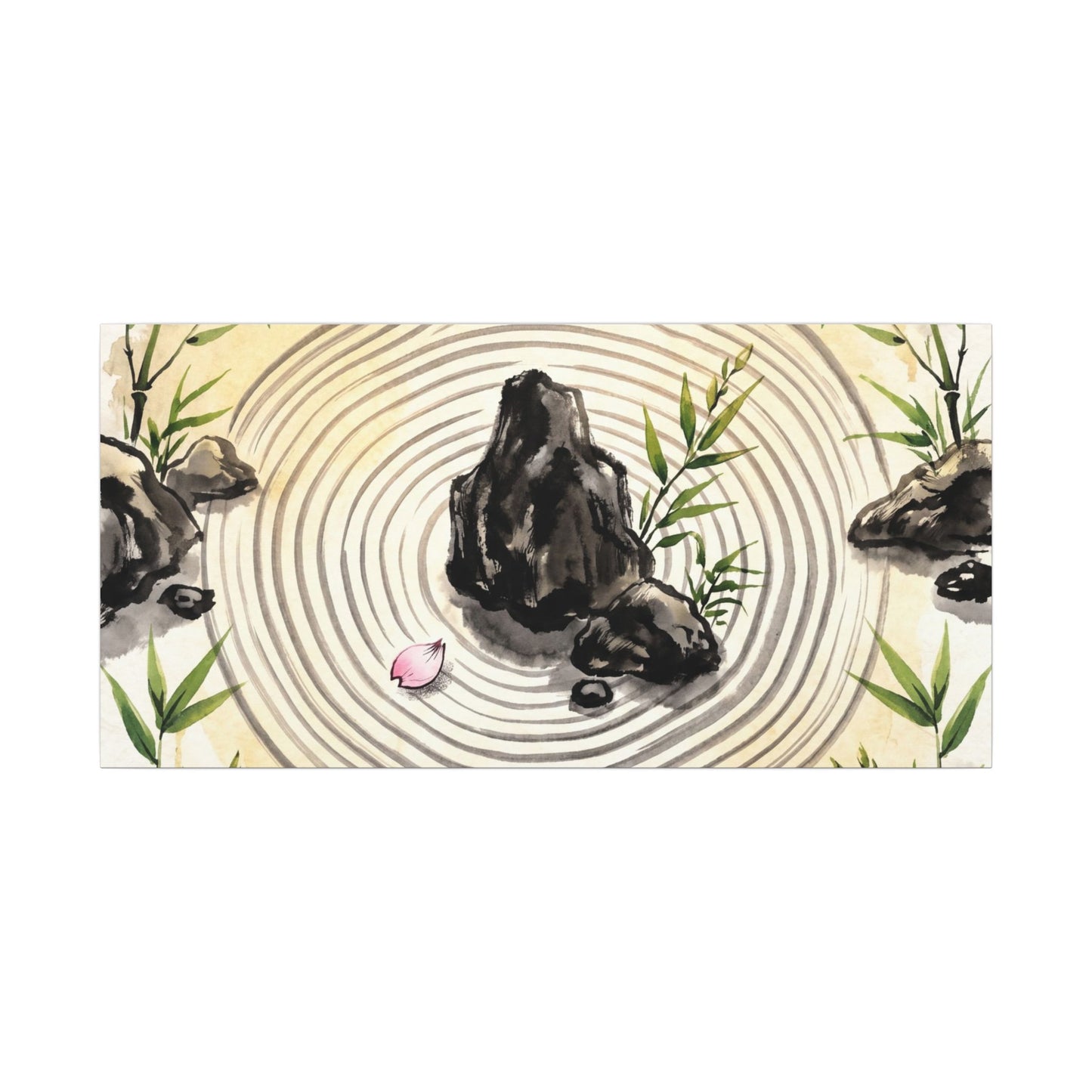 Zen Rock Garden in Golden Hour | Sumi E Canvas Art