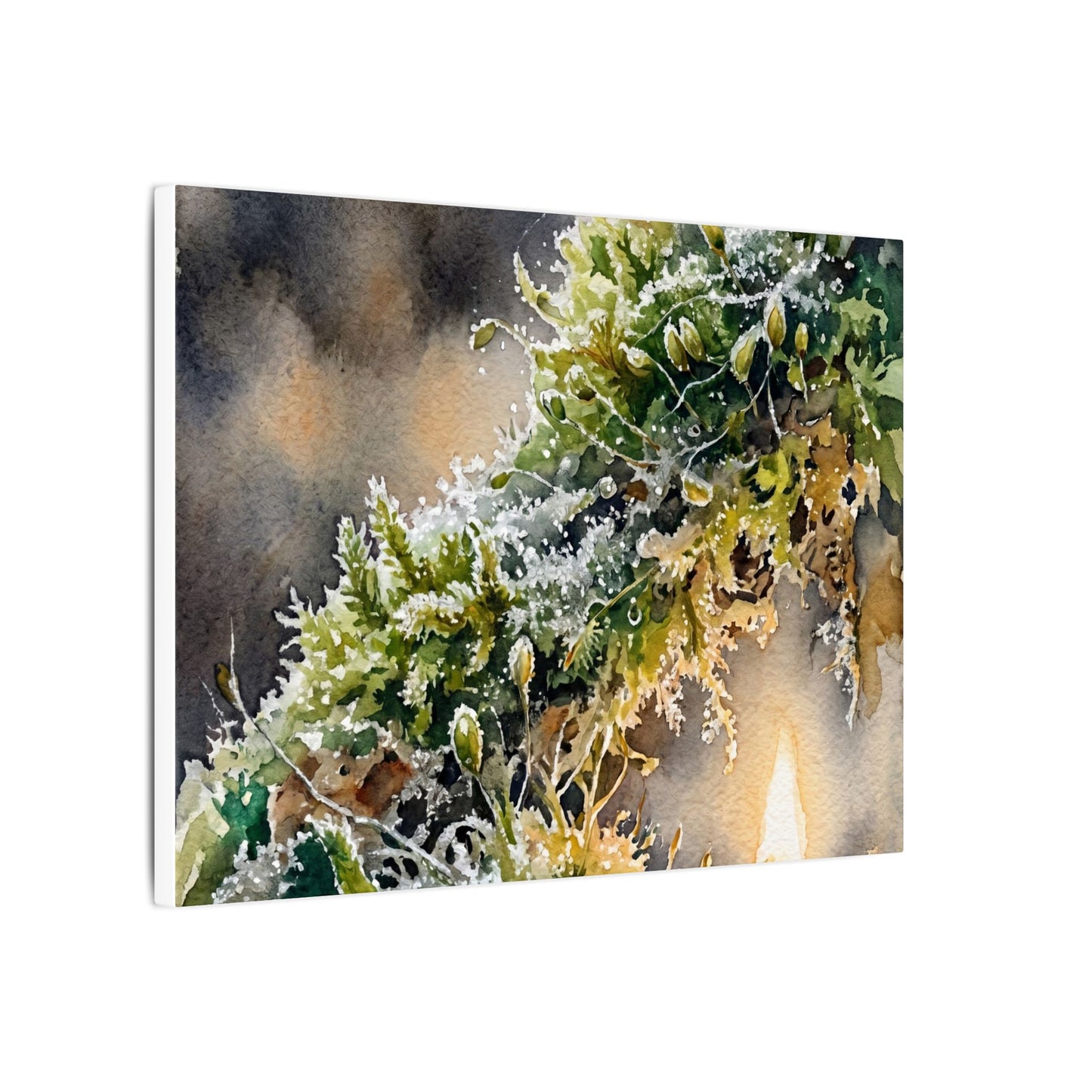 Winter Moss Close Up Watercolor Canvas Art | Neutral Decor