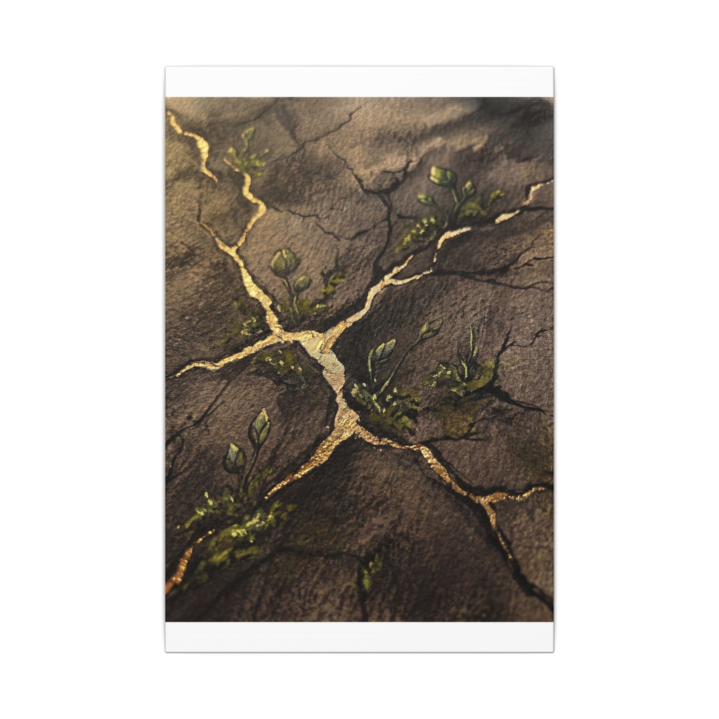 Spring Cracked Earth Charcoal Ink Canvas Art | Luxurious Decor