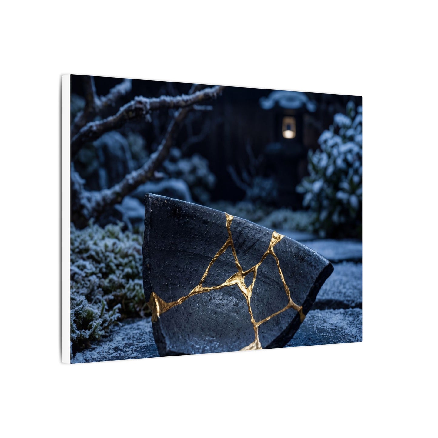 Moonlit Garden Winter Canvas Art | Kintsugi Artful Design