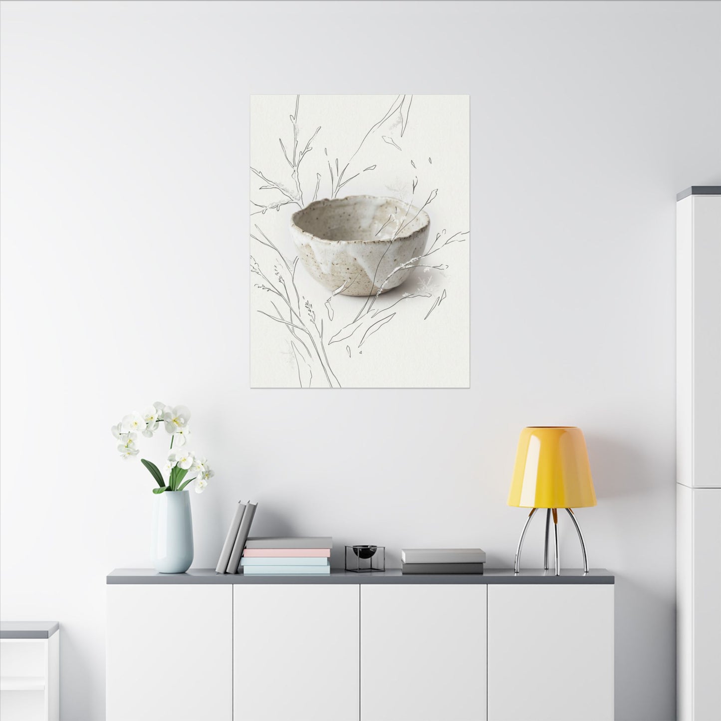 Neutral Ceramic Bowl Canvas Art - Minimal Line Japandi