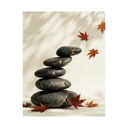 River Stones Crackle Gold Wall Art Print | Philosophical Kintsugi Art