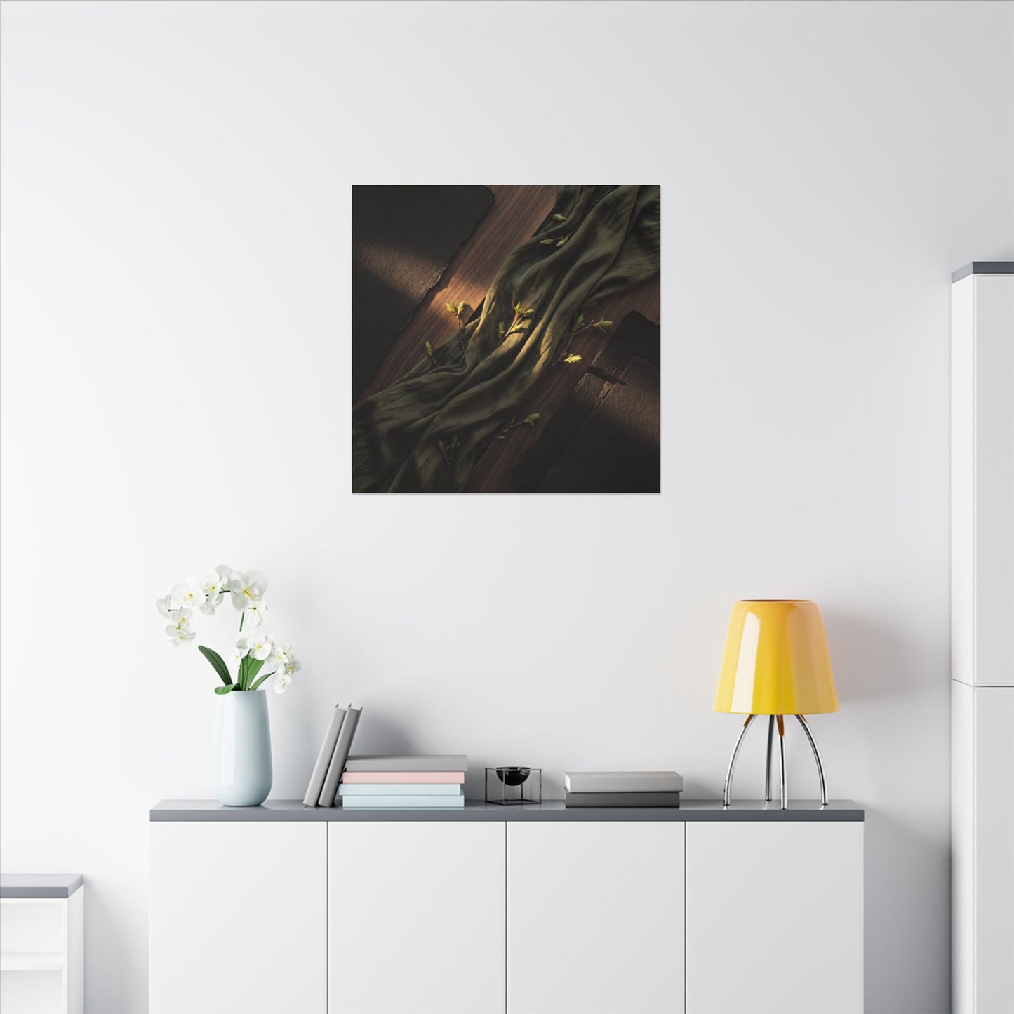 Silk Drape Canvas Art | Spring Dark Japandi Dark Texture Art