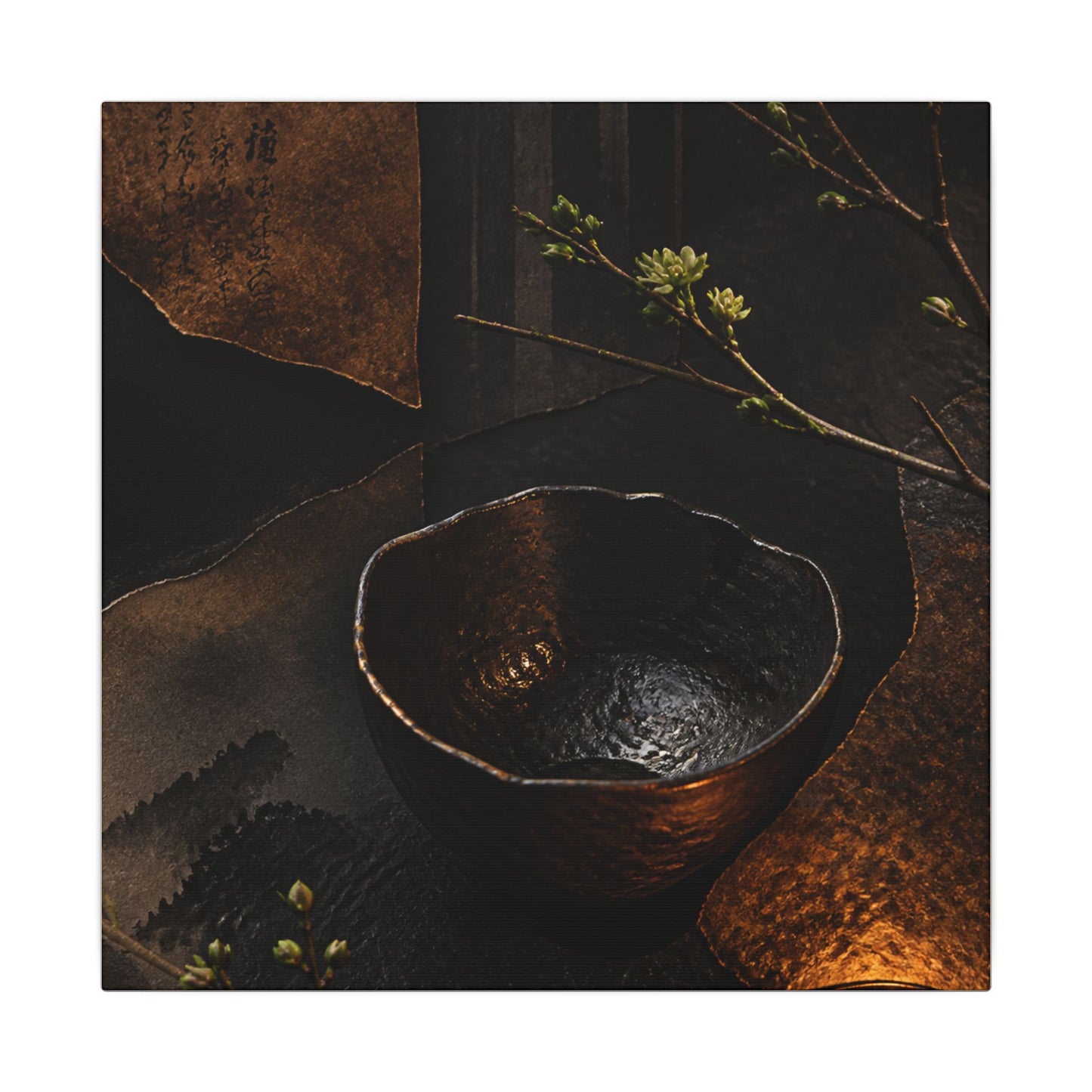 Atmospheric Ceramic Bowl Canvas Art - Shadow Zen Dark Japandi