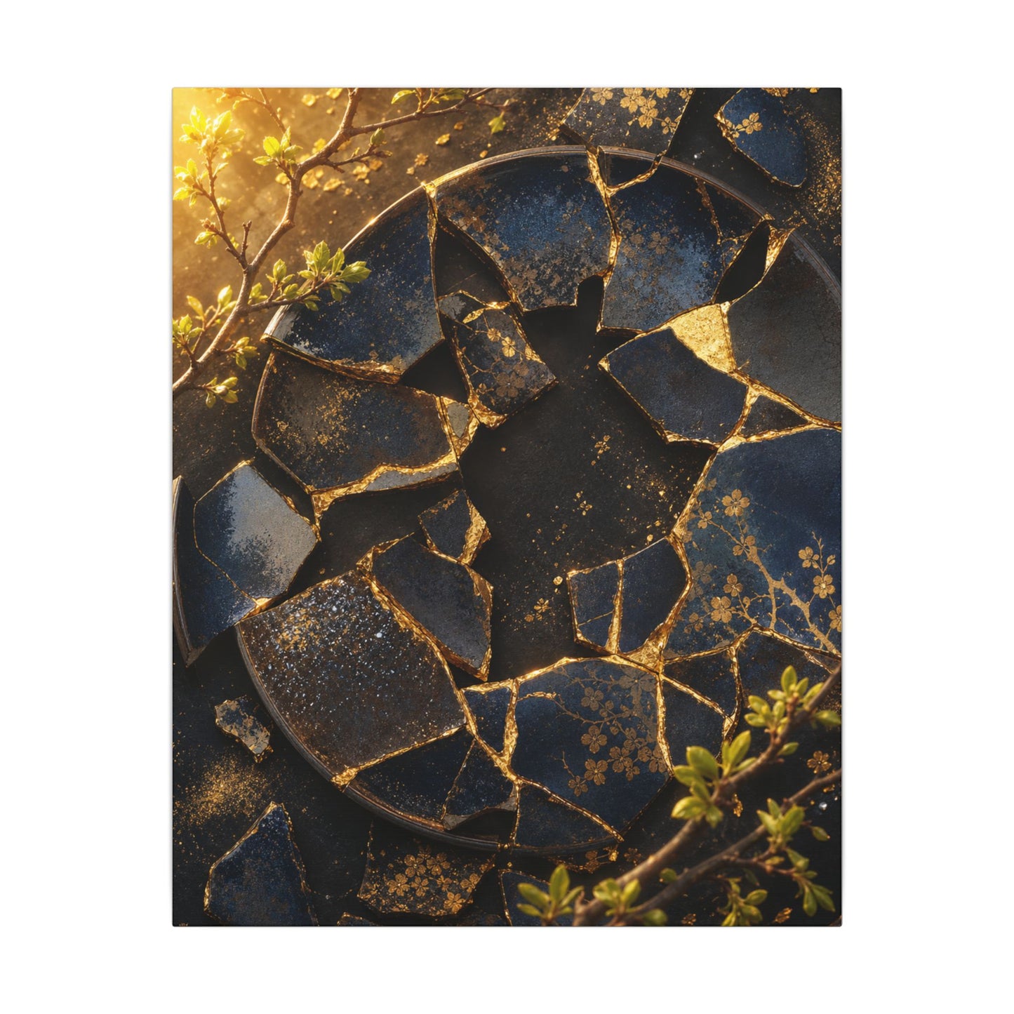 Golden Hour Broken Pottery Canvas Art - Kintsugi Ma
