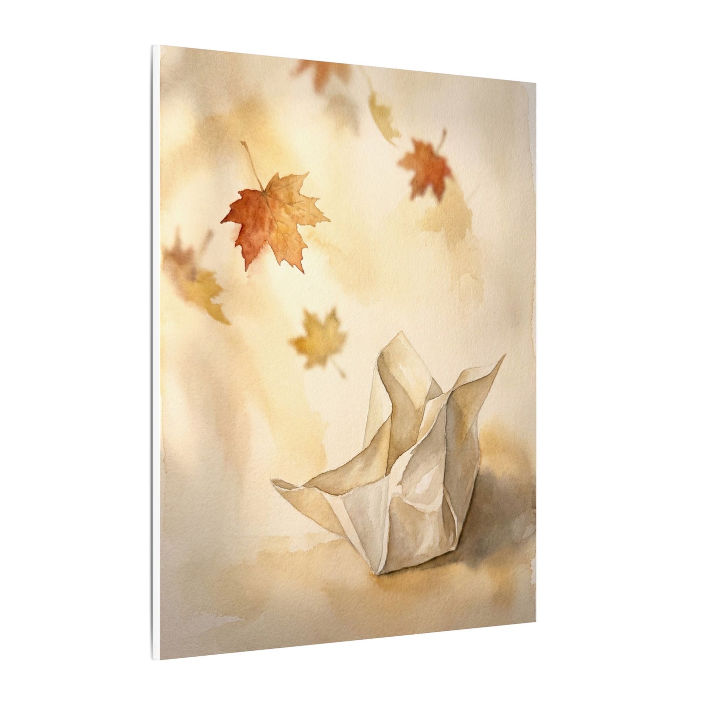 Japandi Paper Fold in Golden Hour | Watercolor Canvas Art