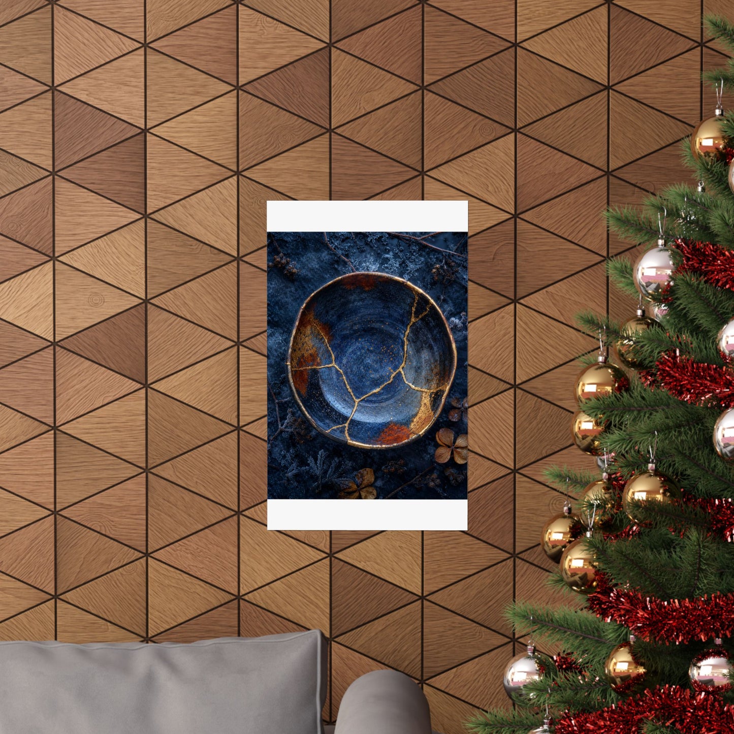 Fukinsei Ceramic Bowl Wall Art Print - Kintsugi Crackle Gold