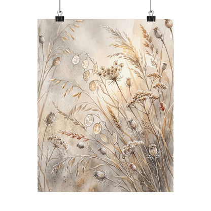 Dried Flowers Watercolor Wall Art Print | Neutral Japandi Art