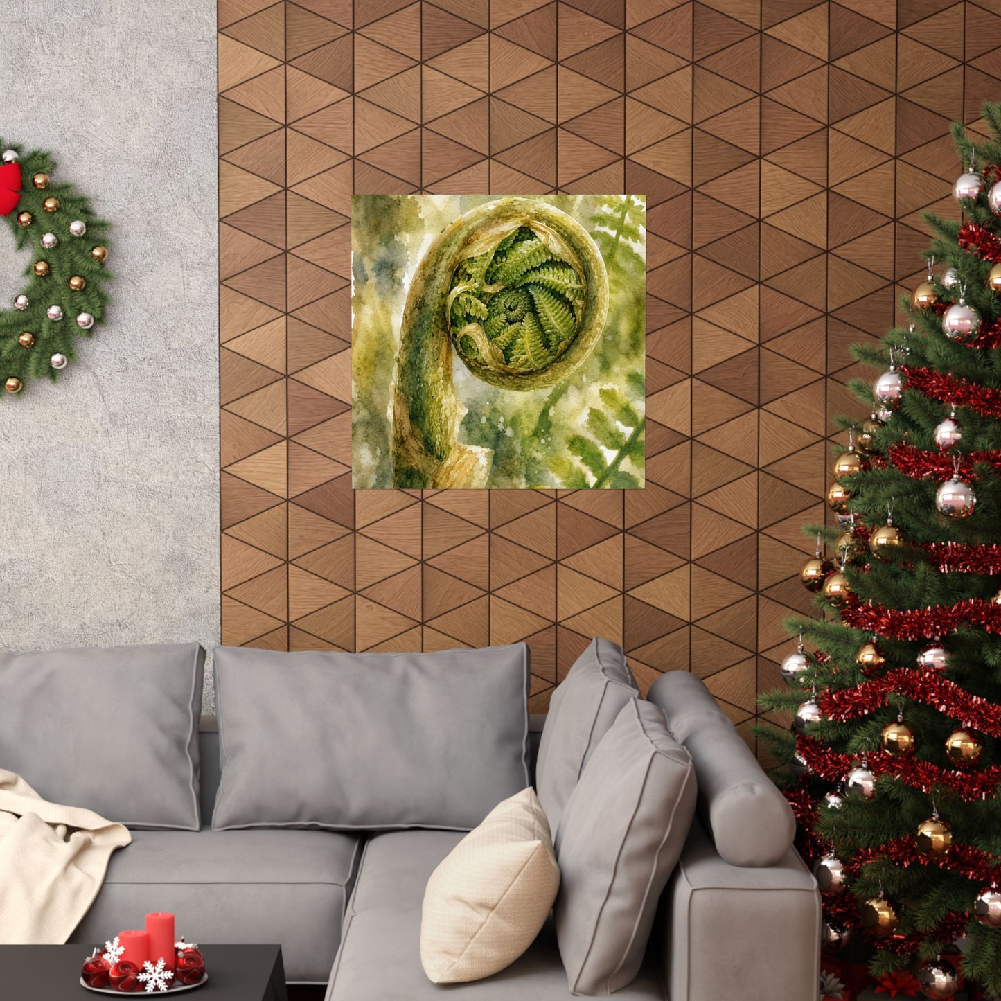 Elegant Fern Unfurling Wall Art Print - Watercolor Japandi