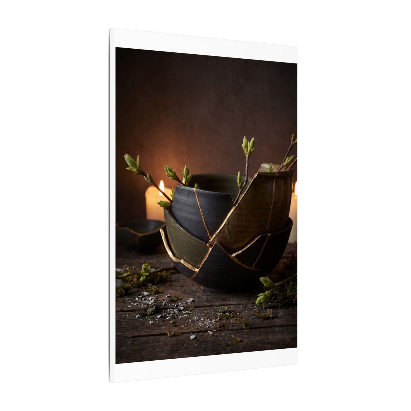 Broken Pottery Spring Canvas Art | Dark Japandi Luxurious Design