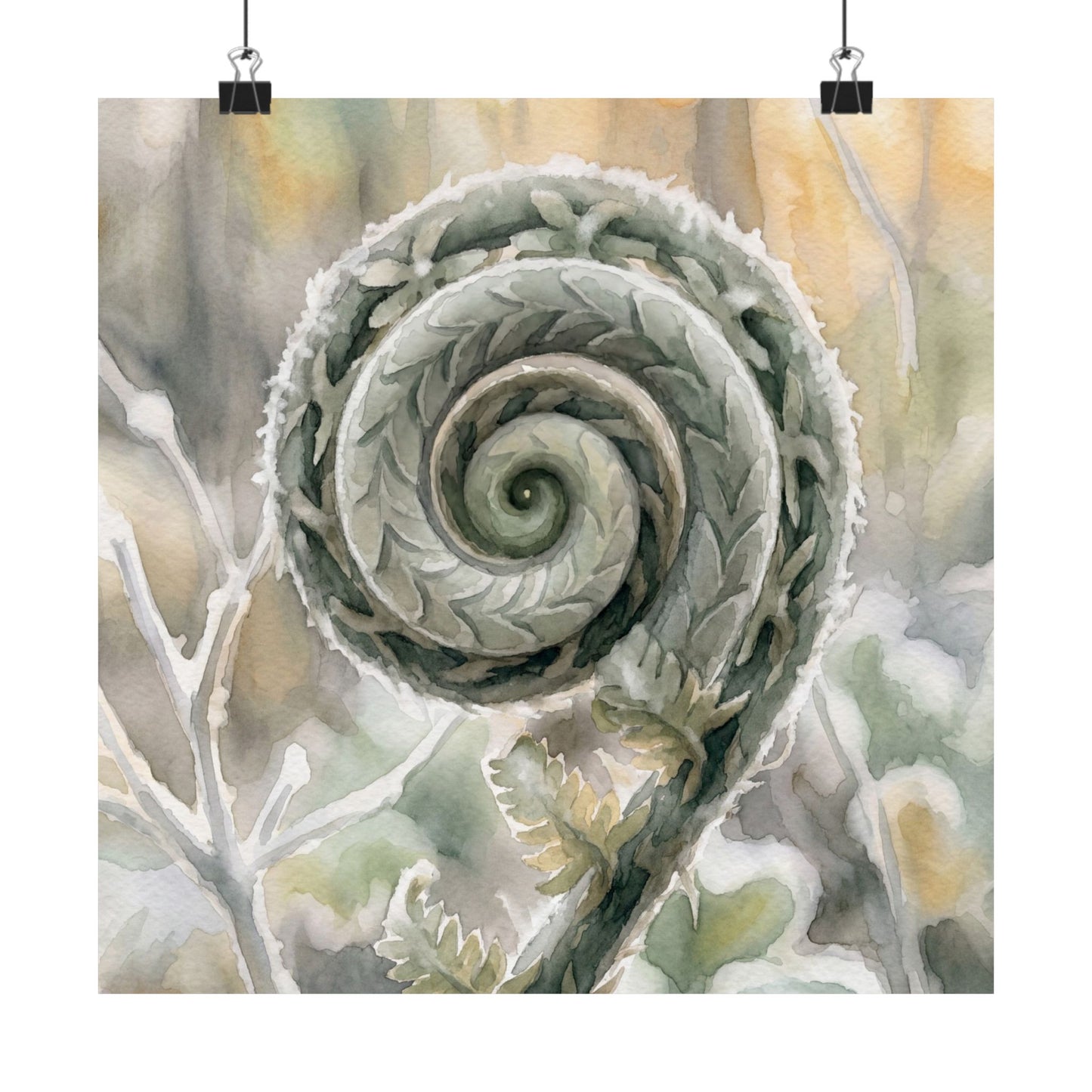 Fern Unfurling Wall Art Print | Winter Japandi Watercolor Art