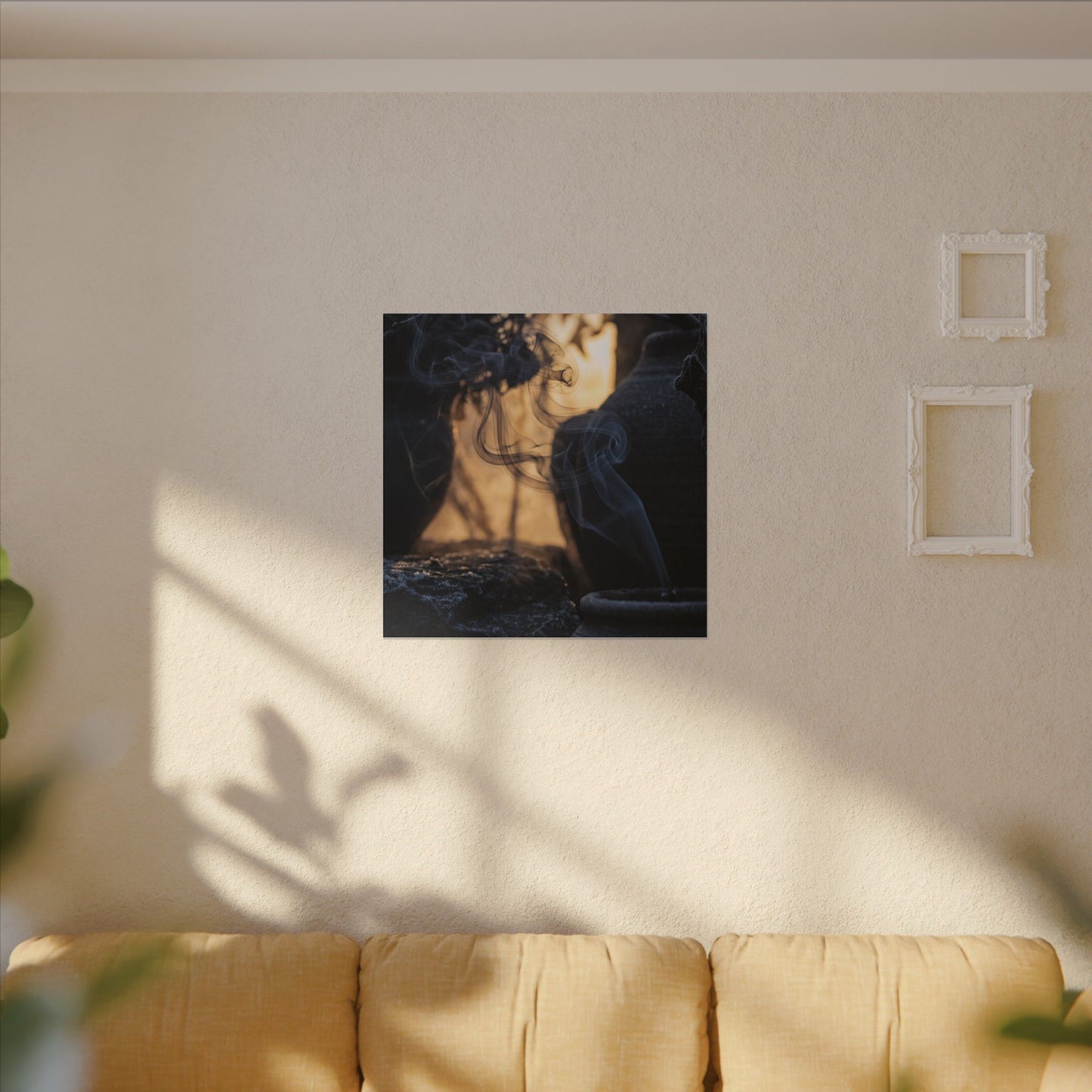 Incense Smoke Canvas Art | Winter Dark Japandi Shadow Zen Art