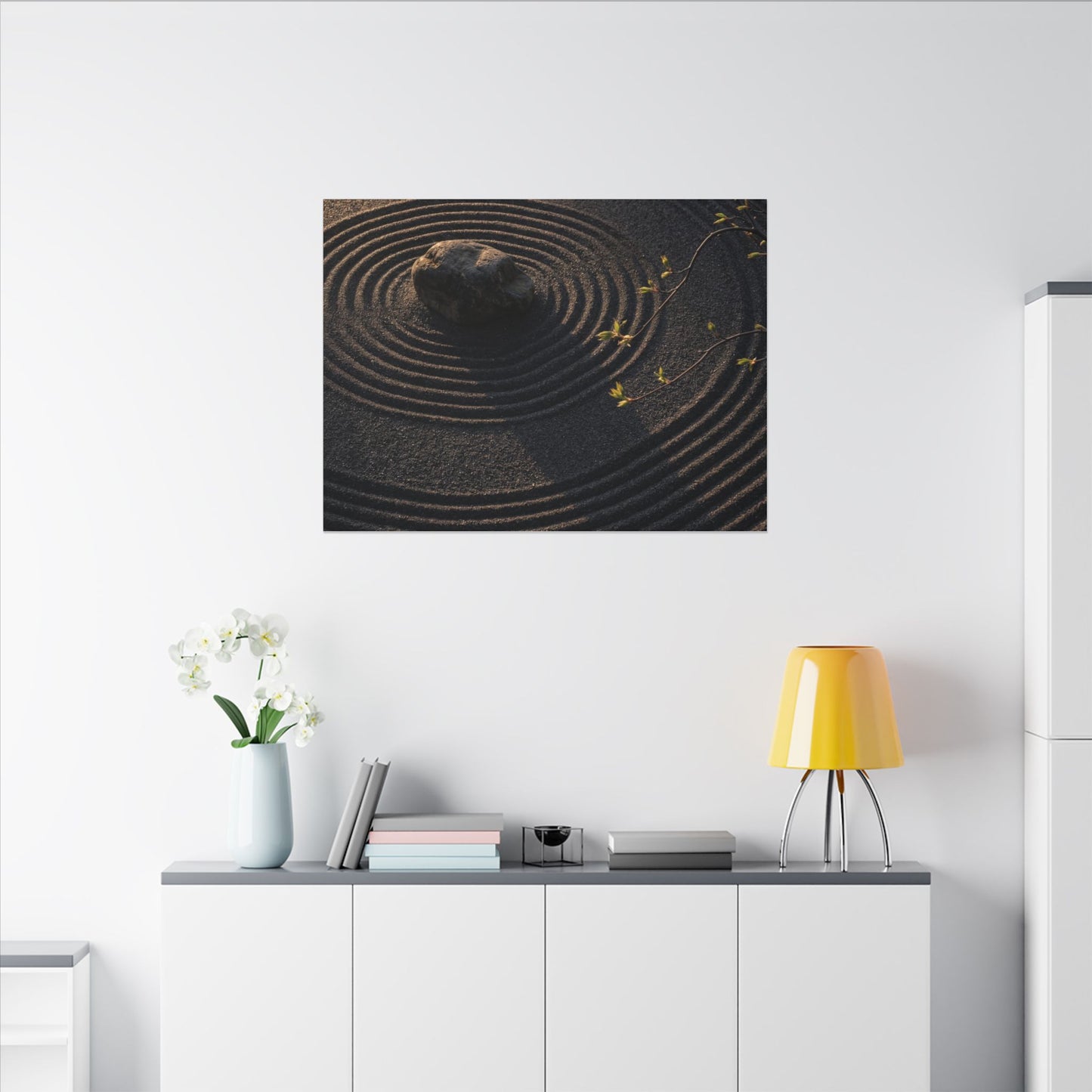Rock Garden Shadow Zen Canvas Art | Bold Dark Japandi Art