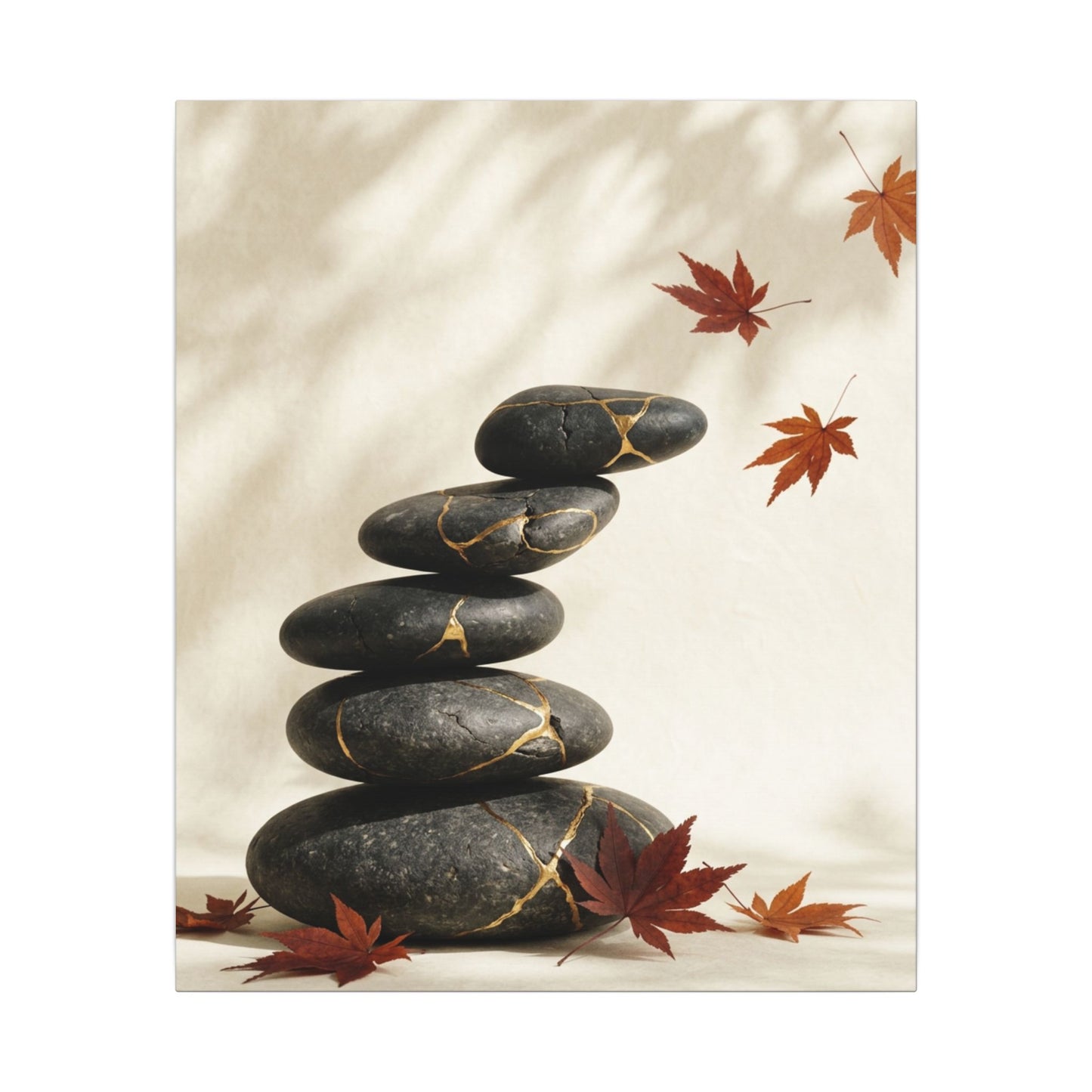 Kintsugi River Stones in Dappled | Crackle Gold Canvas Art