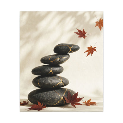 Kintsugi River Stones in Dappled | Crackle Gold Canvas Art