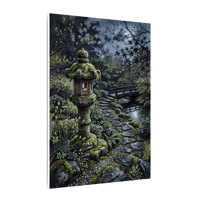Japandi Stone Lantern in Moonlight | Texture Canvas Art