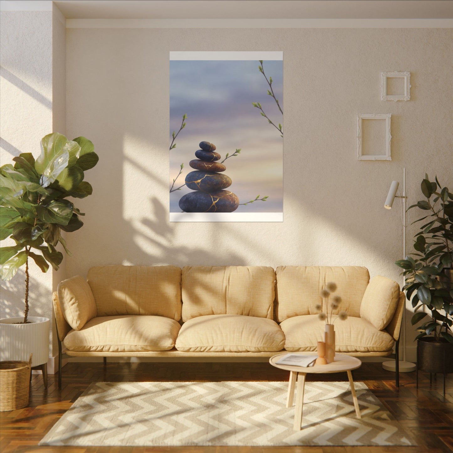 Spring River Stones Gold Vein Canvas Art | Philosophical Decor