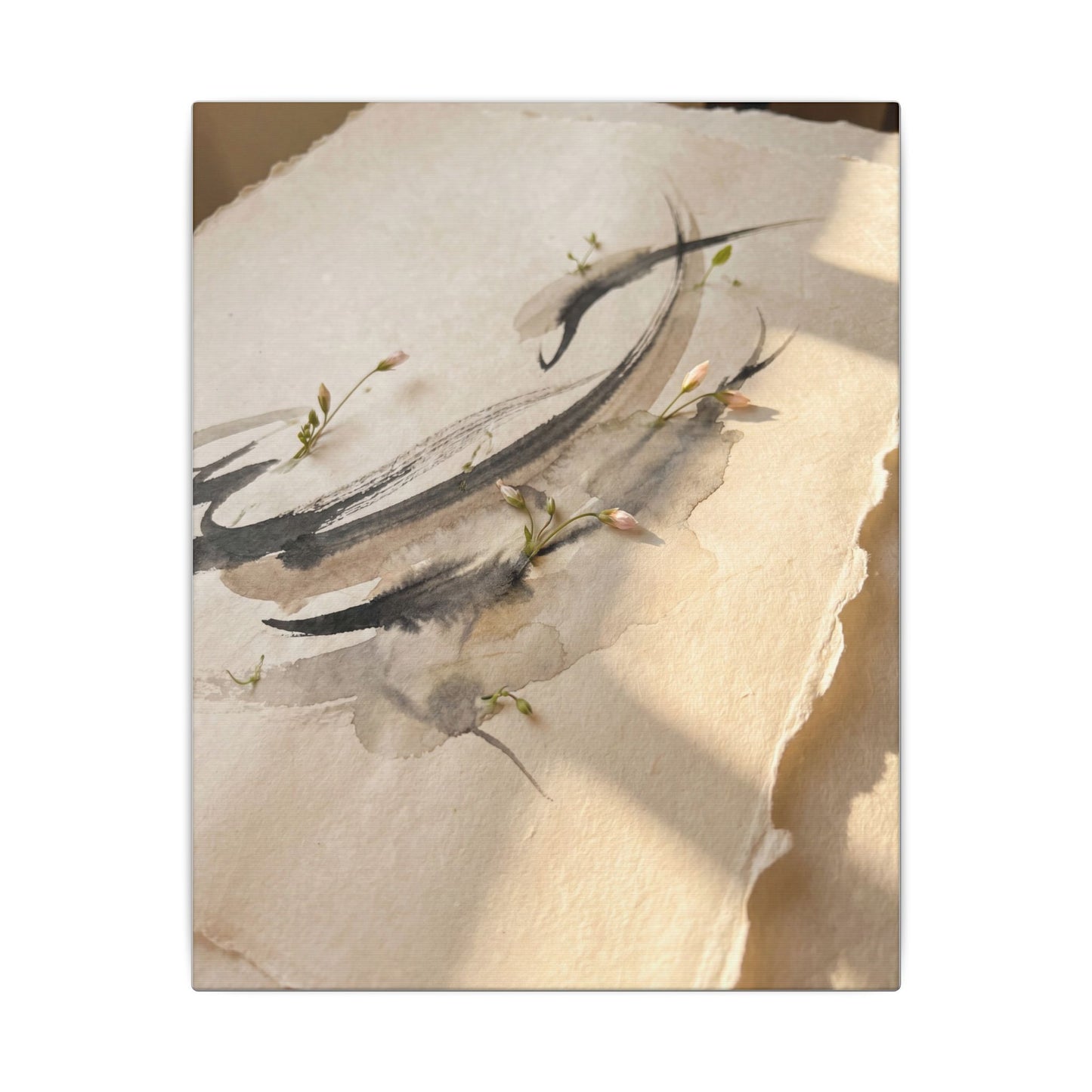 Ink Brushstroke Watercolor Canvas Art | Neutral Japandi Art