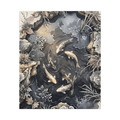 Koi Pond Canvas Art | Winter Japandi Japanese Pattern Art