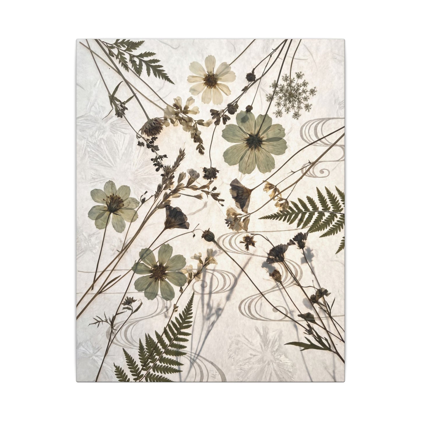Japandi Dried Flowers in Golden Hour | Japanese Pattern Canvas Art