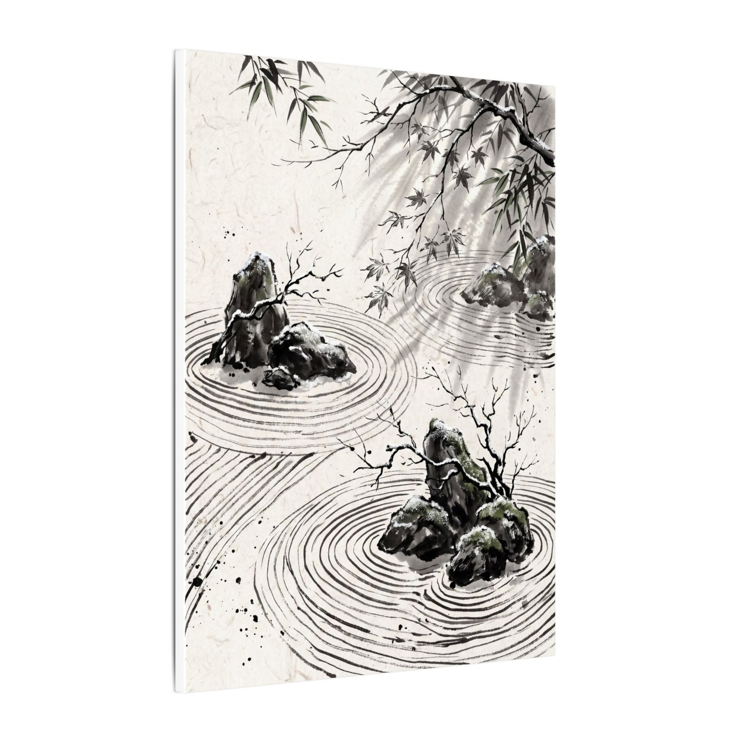 Rock Garden Canvas Art | Winter Zen Sumi E Art