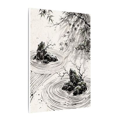 Rock Garden Canvas Art | Winter Zen Sumi E Art