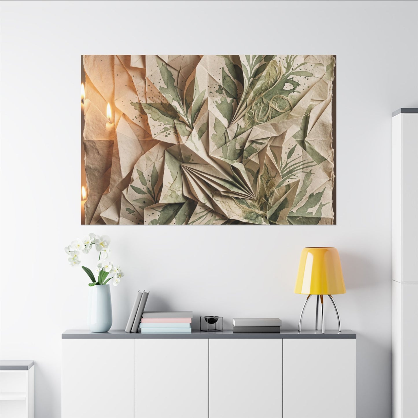 Japandi Paper Fold in Candlelight | Texture Canvas Art