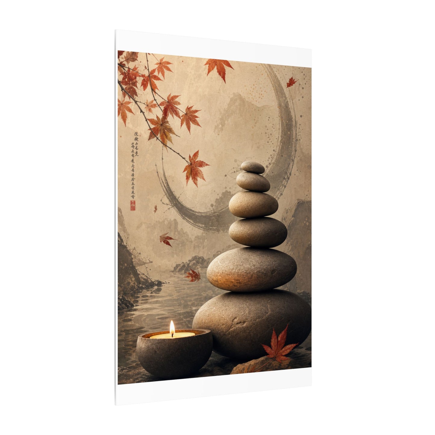 Japandi River Stones in Candlelight | Japanese Pattern Canvas Art