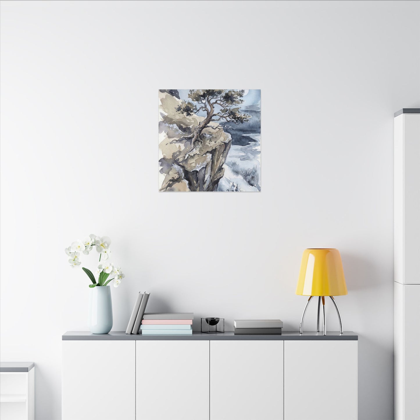 Pine Tree Canvas Art | Winter Japandi Watercolor Art