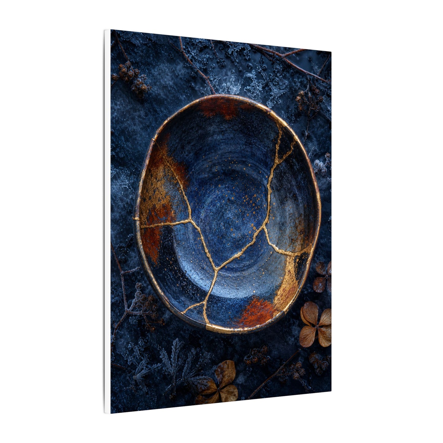 Kintsugi Ceramic Bowl in Moonlight | Crackle Gold Canvas Art