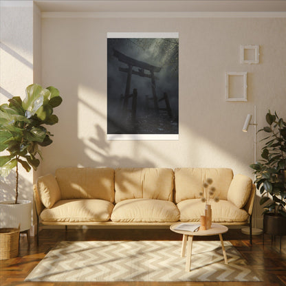 Dark Japandi Torii Gate in Dappled | Moody Minimal Canvas Art