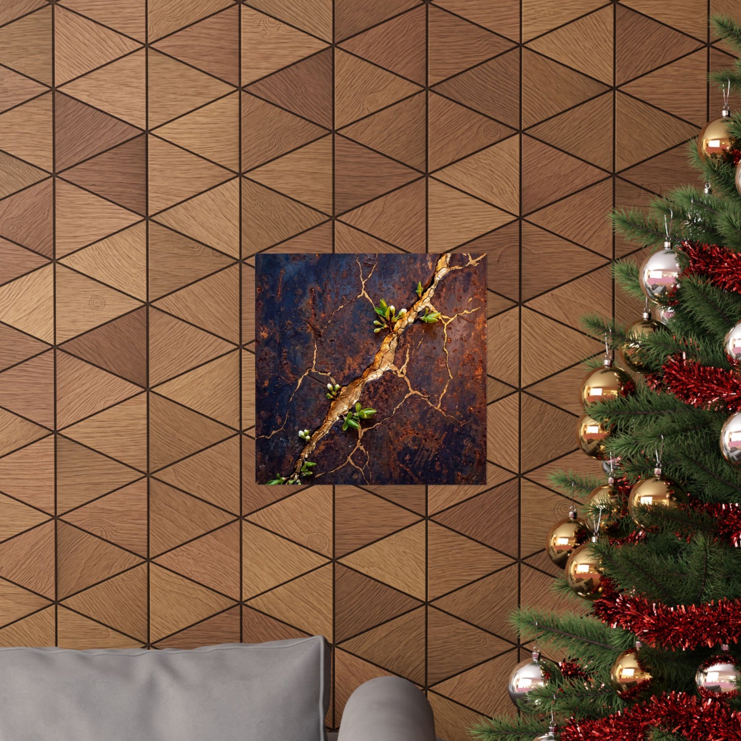Shibui Rust Patina Wall Art Print - Kintsugi Gold Vein