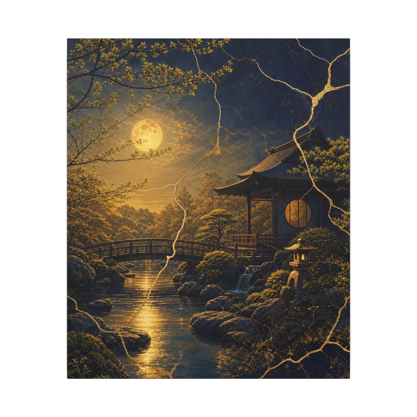 Spring Moonlit Garden Gold Vein Canvas Art | Resilient Decor