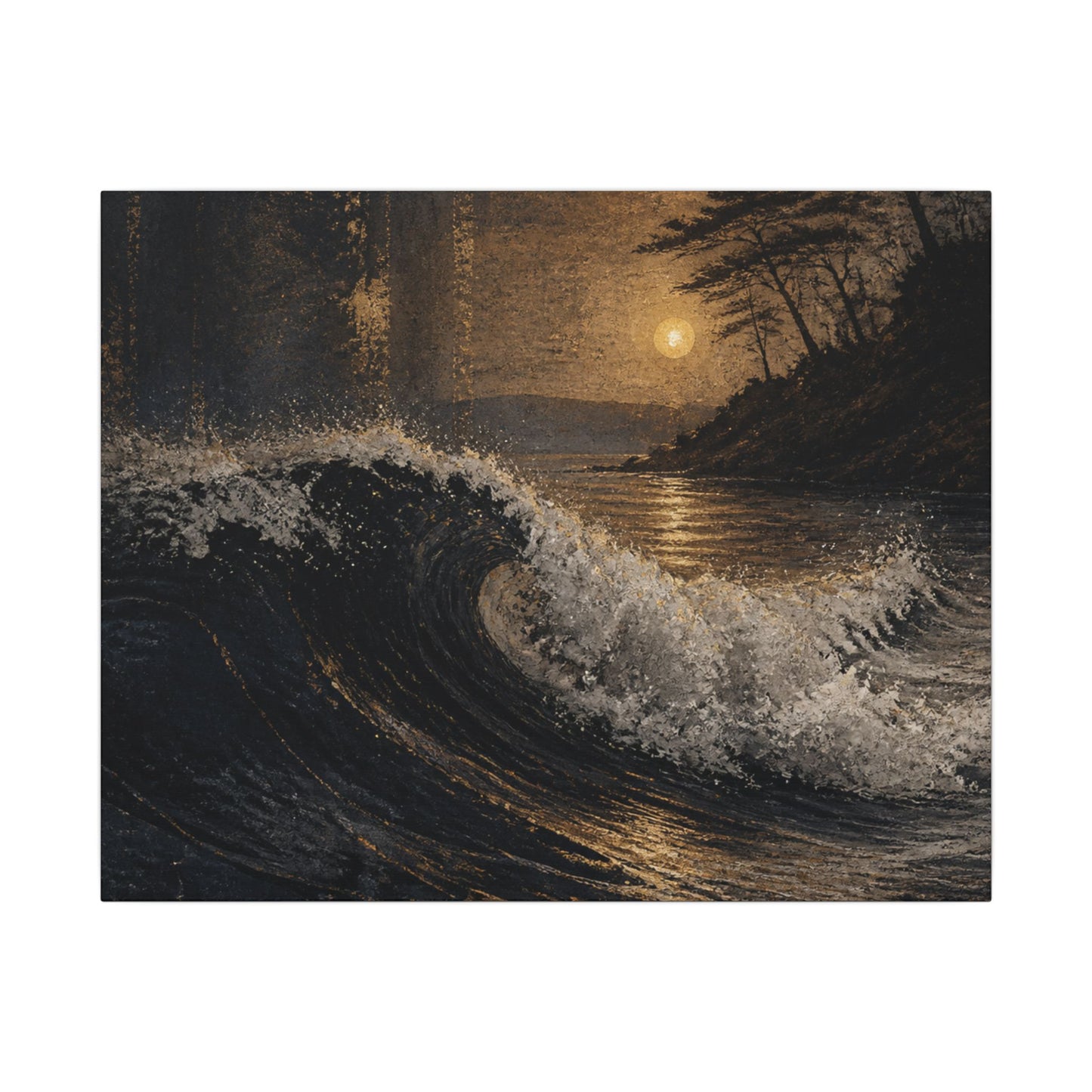 Ocean Wave Dark Texture Canvas Art | Bold Dark Japandi Art