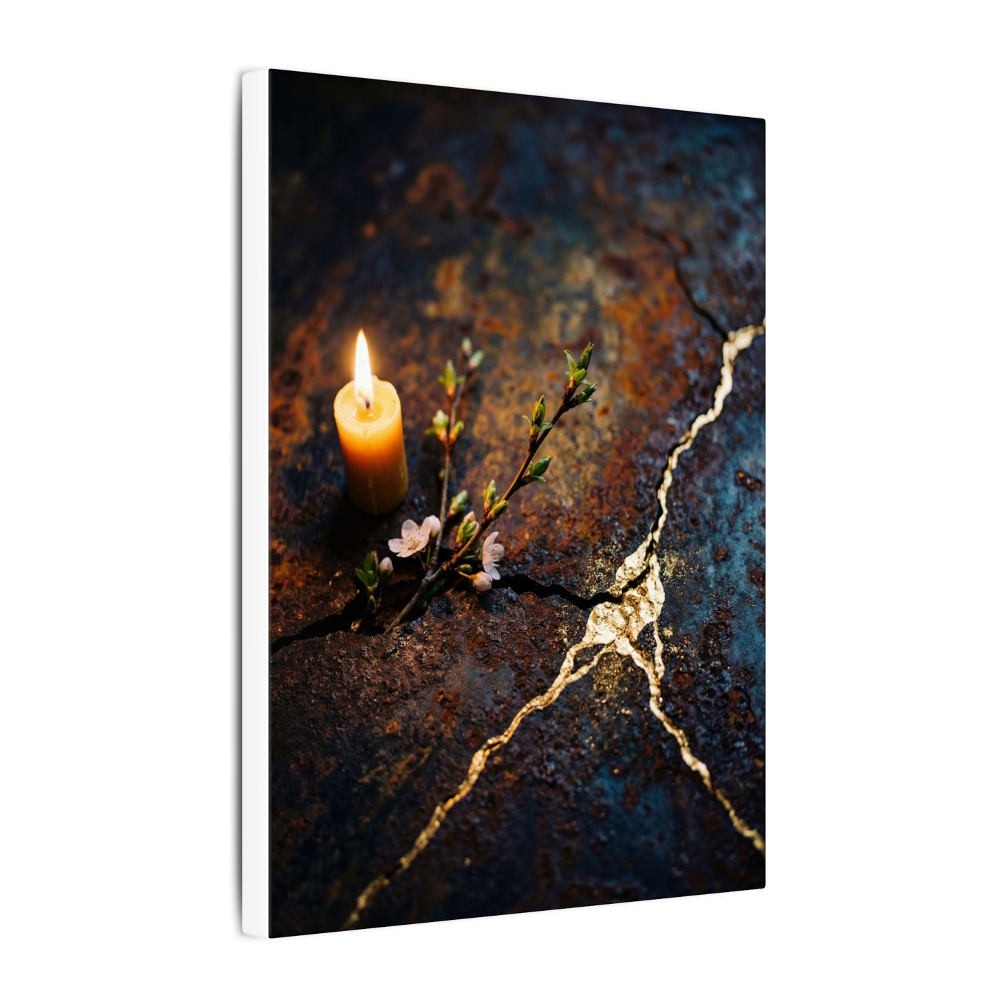 Kintsugi Rust Patina in Candlelight | Gold Repair Canvas Art