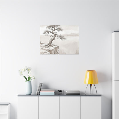 Neutral Pine Tree Canvas Art - Minimal Line Japandi
