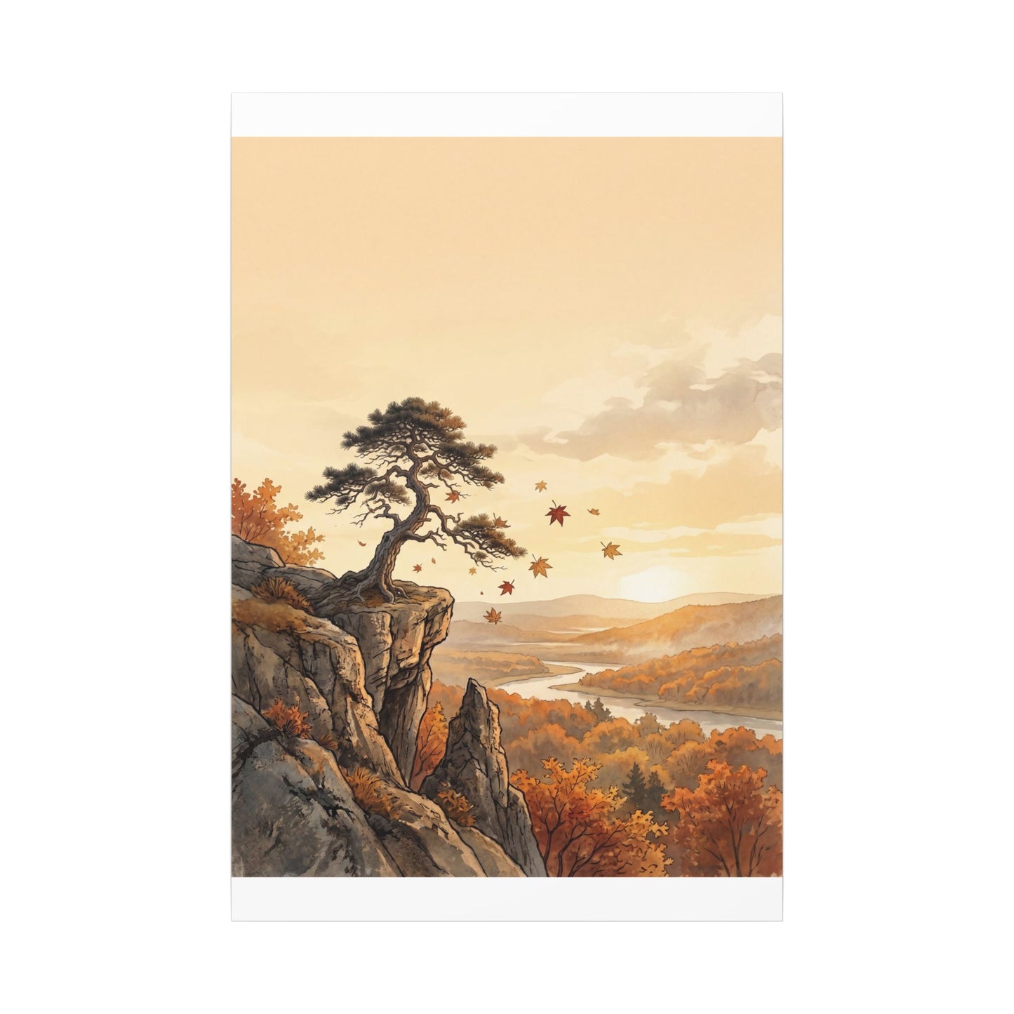 Pine Tree Autumn Canvas Art | Japandi Warm Design