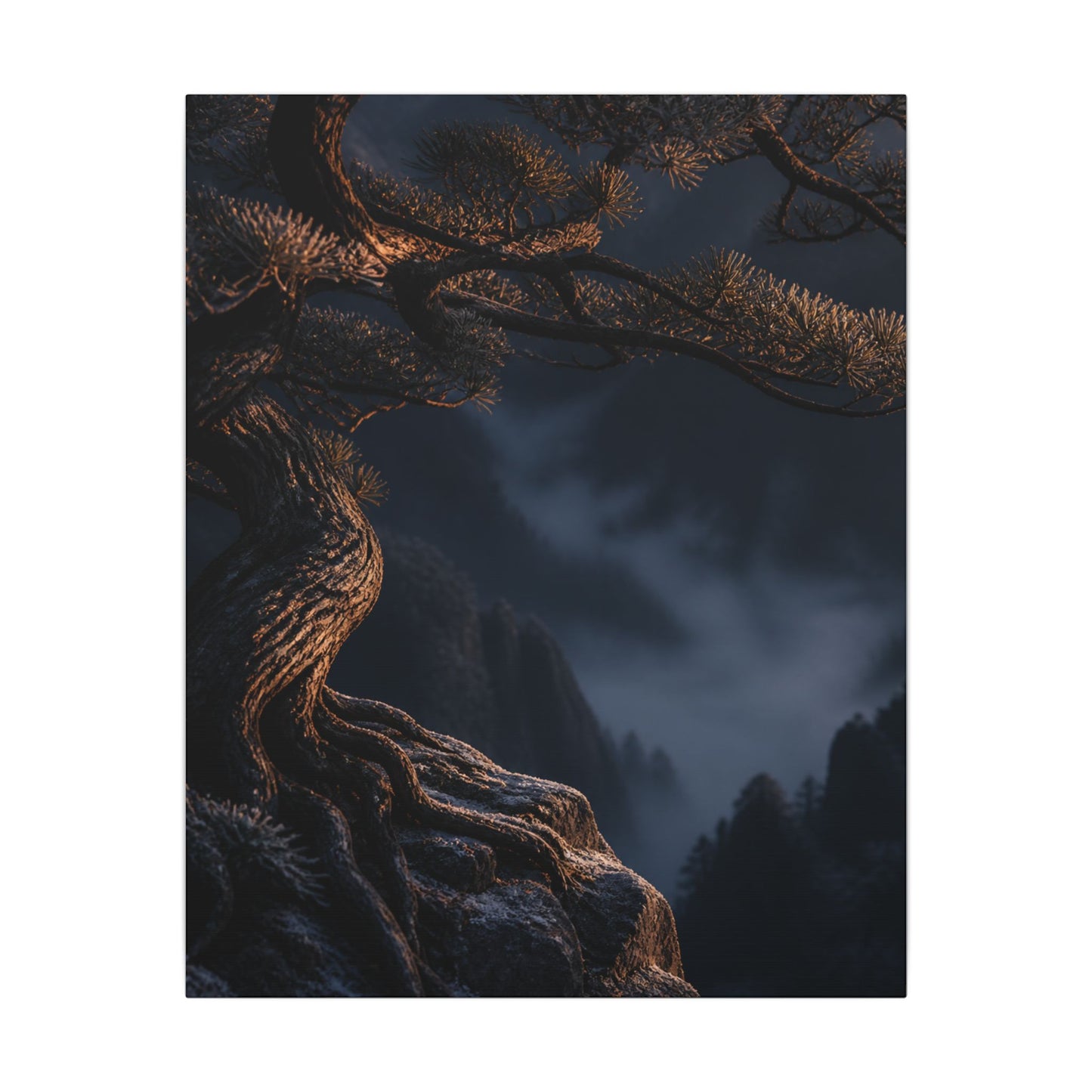 Bold Pine Tree Canvas Art - Shadow Zen Dark Japandi