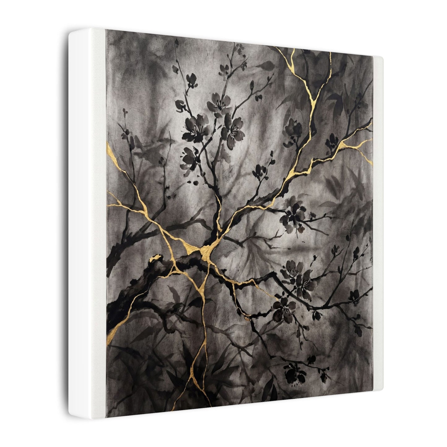 Kanso Cherry Blossom Canvas Art - Kintsugi Crackle Gold