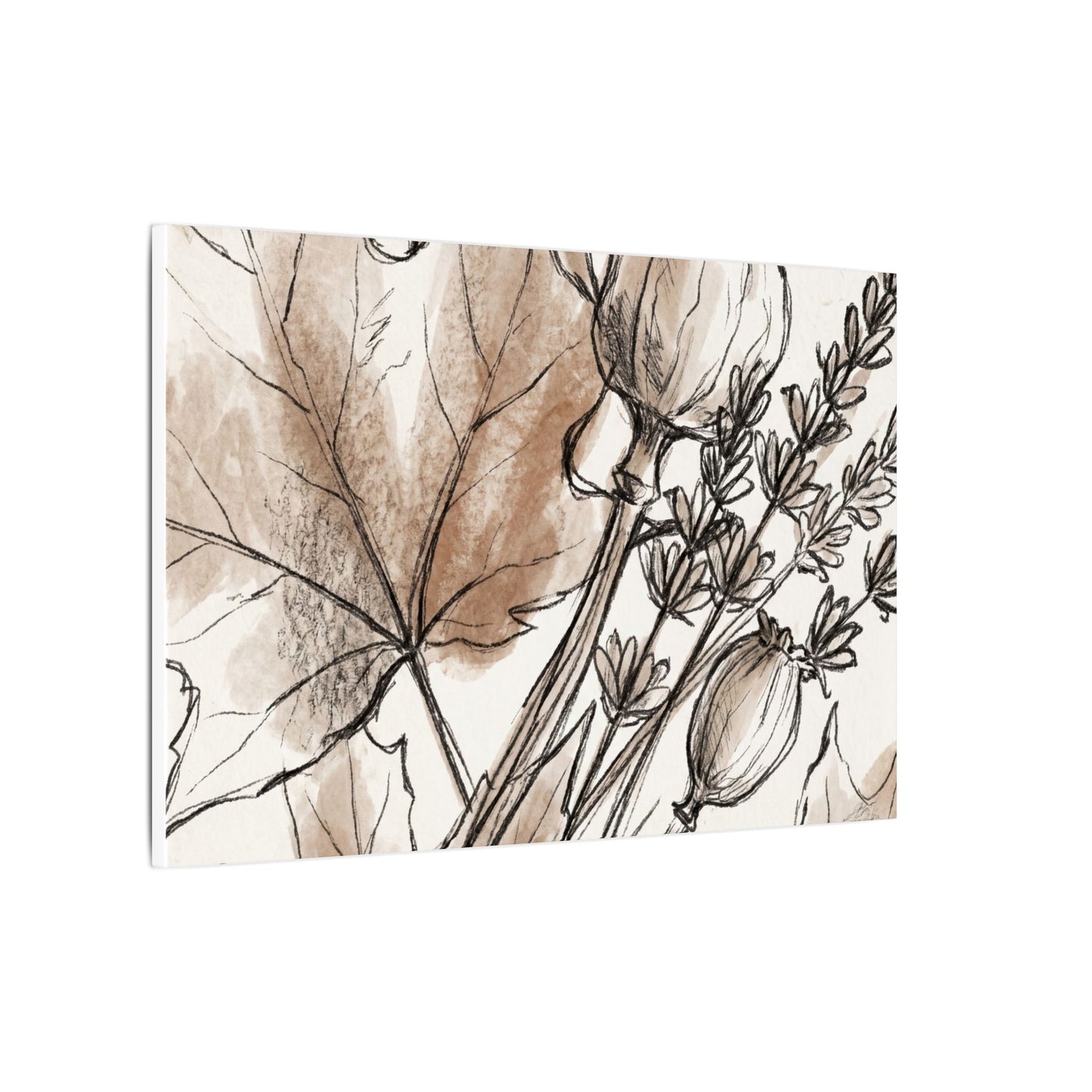 Neutral Dried Flowers Canvas Art - Minimal Line Japandi