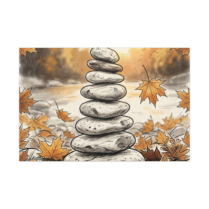 Earthy River Stones Canvas Art - Minimal Line Japandi Art Print