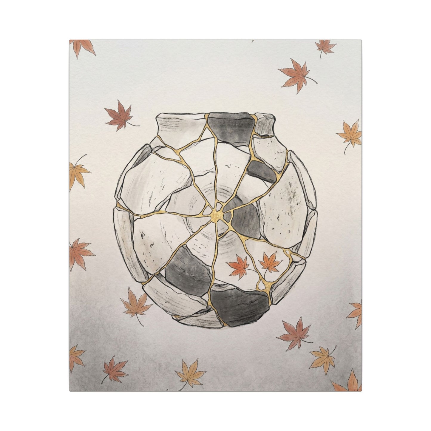 Japandi Broken Pottery in Dawn | Minimal Line Canvas Art
