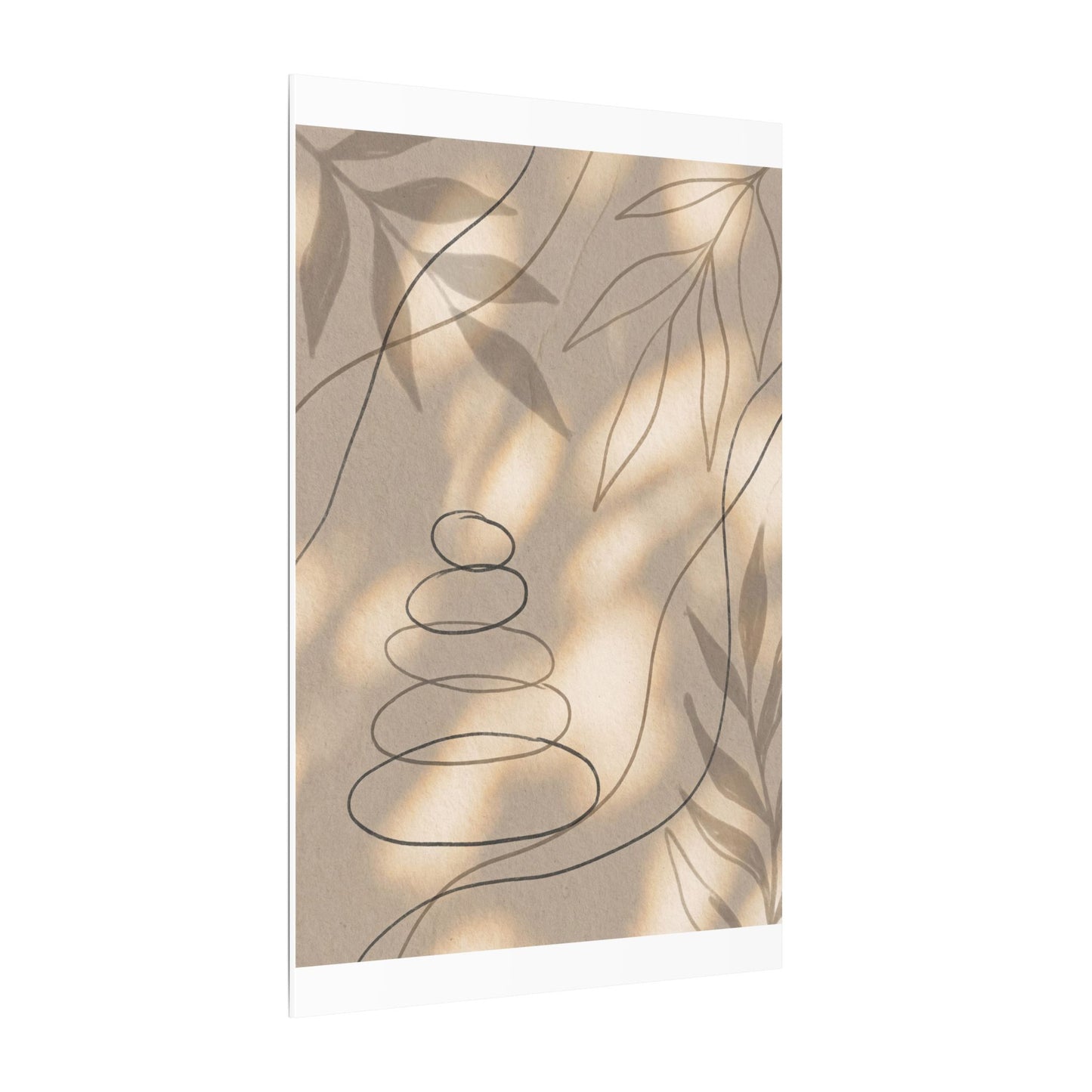 River Stones Minimal Line Canvas Art | Earthy Japandi Art